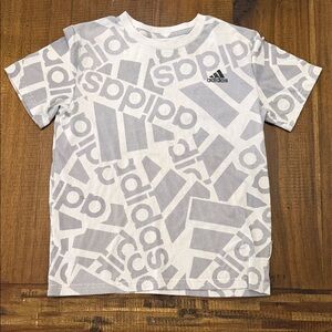 Adidas Kids White and Gray Logo Tee